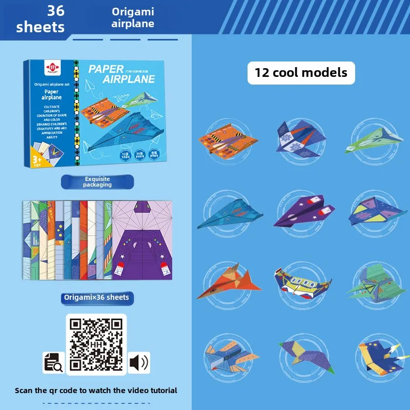 10/36 hojas 3D Origami DIY papel avión pistola niños juguetes educativos STEM Kit para manualidades mejorar el pensamiento espacial del bebé regalos
