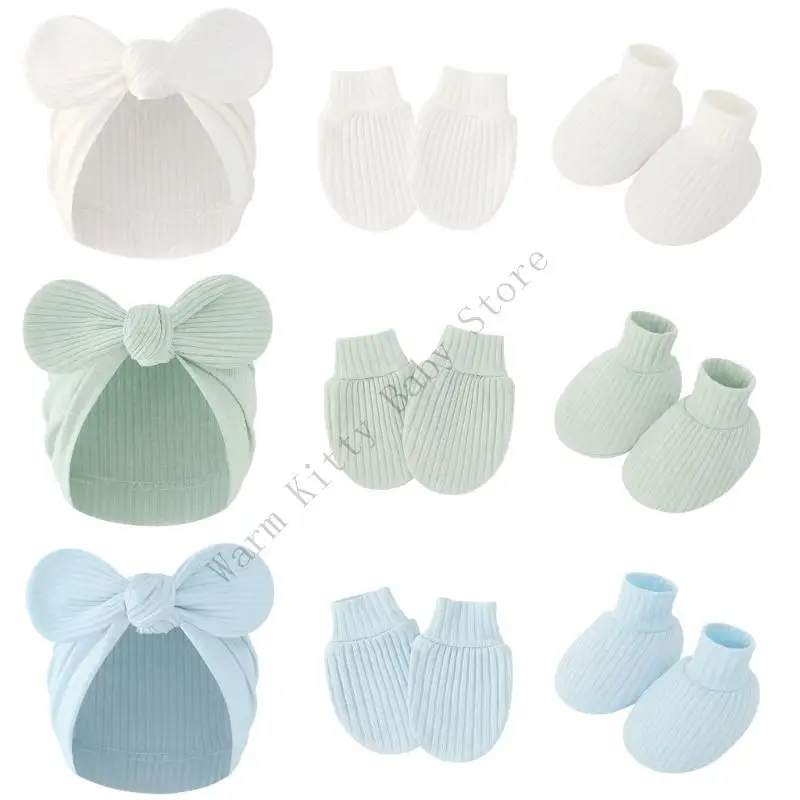 XXFE Guantes algodón Transpirable Sombrero guardería Calzado para niño niña Manoplas bebé Calcetines - imagen 4