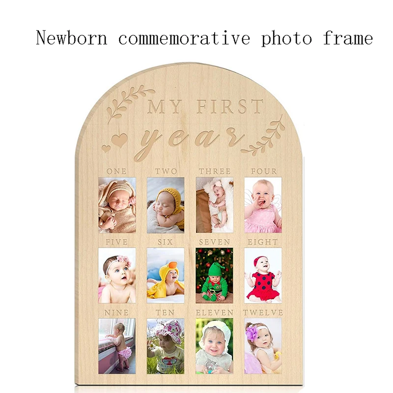 Tablero de fotos de madera de un año, tablero de fotos de mi primer año, marco de fotos mensual de 12, letrero acrílico de madera del primer año del bebé - imagen 3