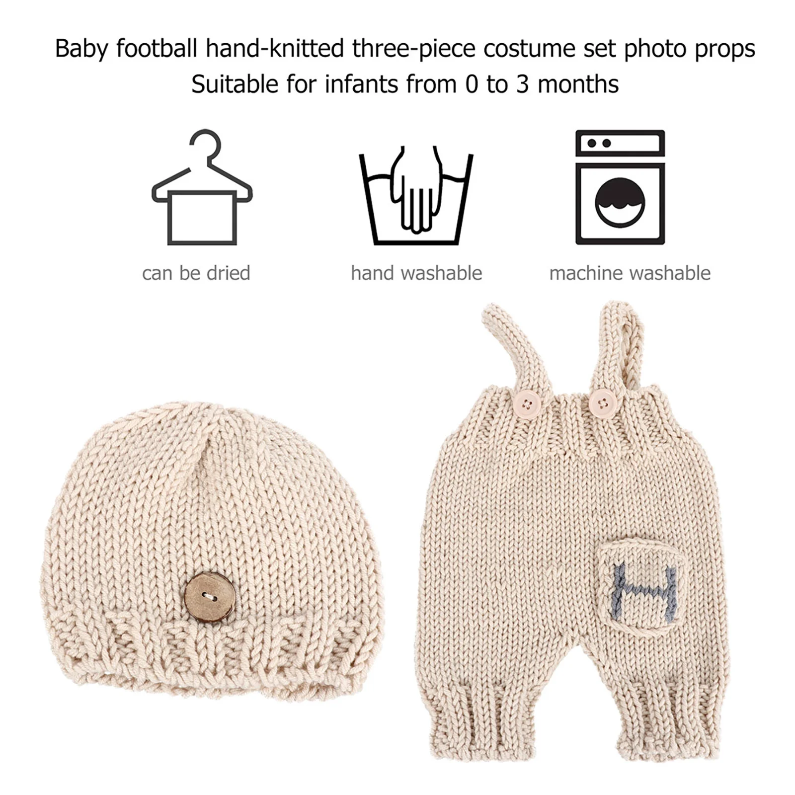 Conjunto de traje de punto para bebé con sombrero y pantalones con tirantes, bonito disfraz de bebé para accesorios de fotografía, celebración festiva de cien días - imagen 2