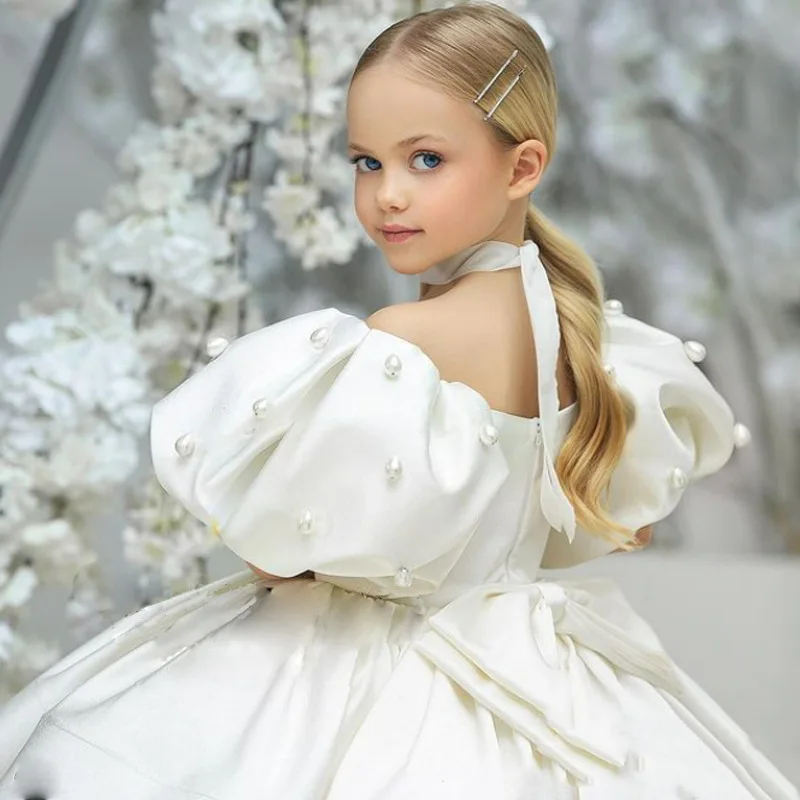 Vestido de princesa, gasa esponjosa blanca, desfile de modelos para niñas, vestido de noche, niña de las flores, vestido de actuación de pequeño presentador - imagen 3