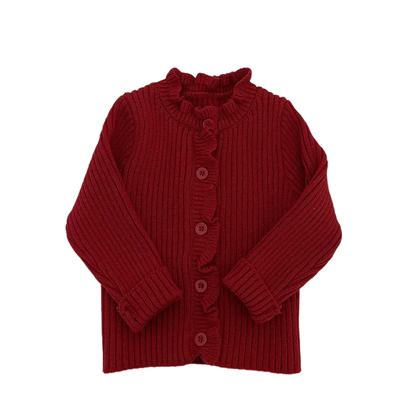 Suéter con borde de oreja para niña, ropa de otoño, cárdigan de Color sólido para bebé, abrigo, suéter de punto elegante para niño - imagen 5