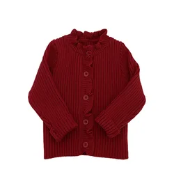 Cardigan de punto solido para nina con borde oreja comodo y suave