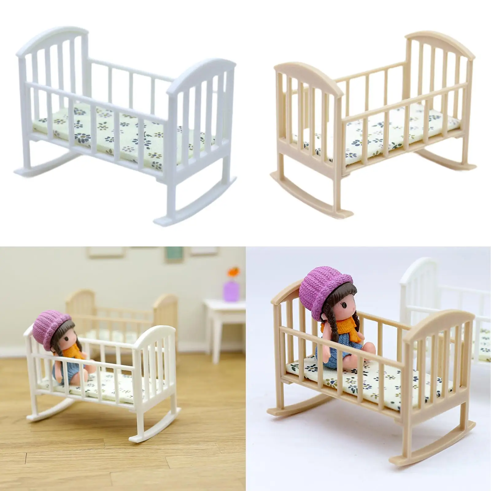 1:12 Miniature Crib with Mattress Realistic Dolls Bed Toy Bedroom Accessories Bed Decoration Kids Gift Crafted 1:12 Miniature Crib with Mattress Realistic Dolls Bed Toy Bedroom Accessories Bed Decoration Kids Gift Crafted