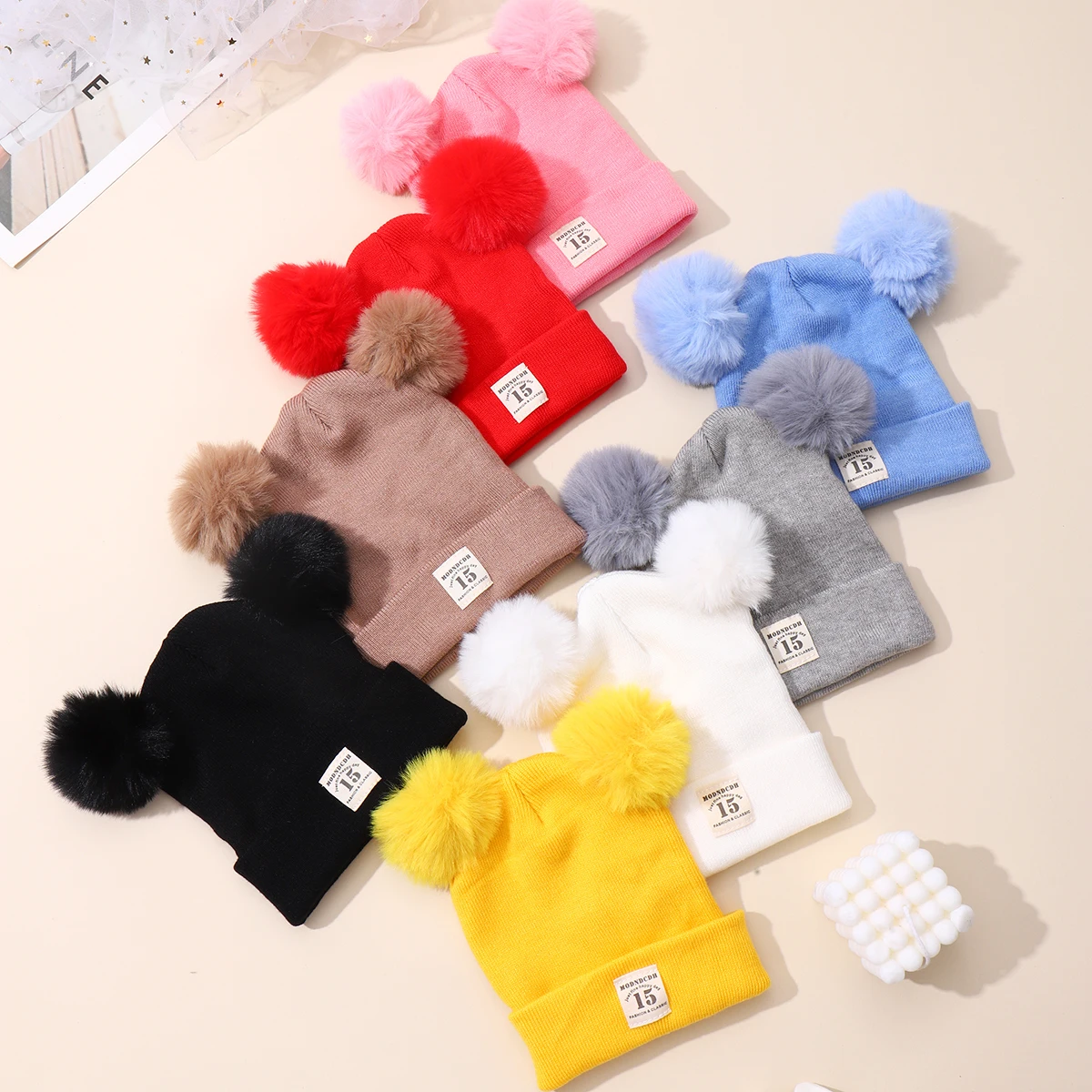 Gorro de pompón de punto infantil abrigador para invierno - imagen 2