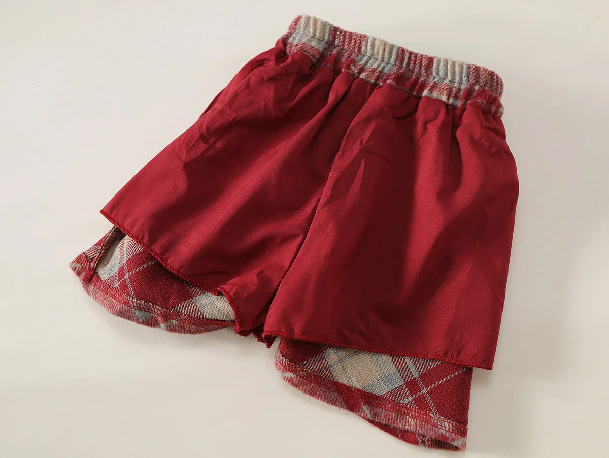2025 otoño niñas coreanas rojo Vintage a cuadros A-line falda mezcla de lana niño niña moda Midi falda - imagen 4