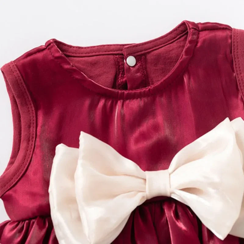 Ropa de verano para niña, monos rojos de malla sin mangas con bonito lazo coreano y monos de una pieza, artículos para recién nacidos, ropa para bebé B101 - imagen 5