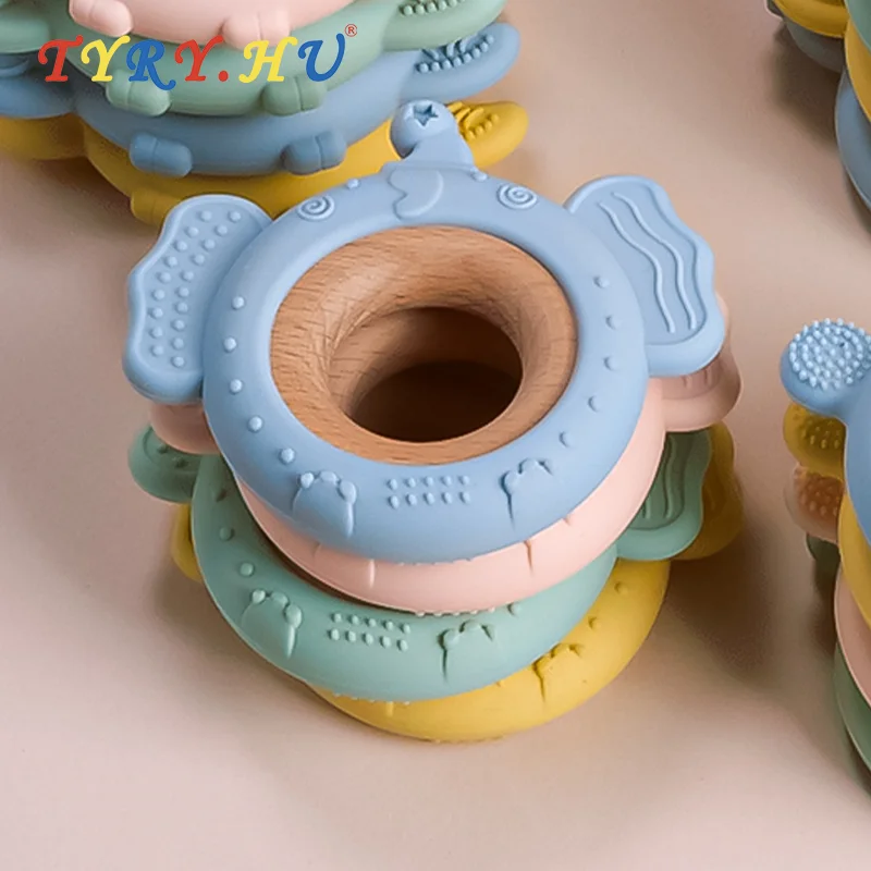 TYRY.HU, 1 unidad, mordedor de silicona con elefante de dibujos animados, colgante de collar de madera para bebé, juguete para regalo, accesorio de dentición de silicona para bebé - imagen 4