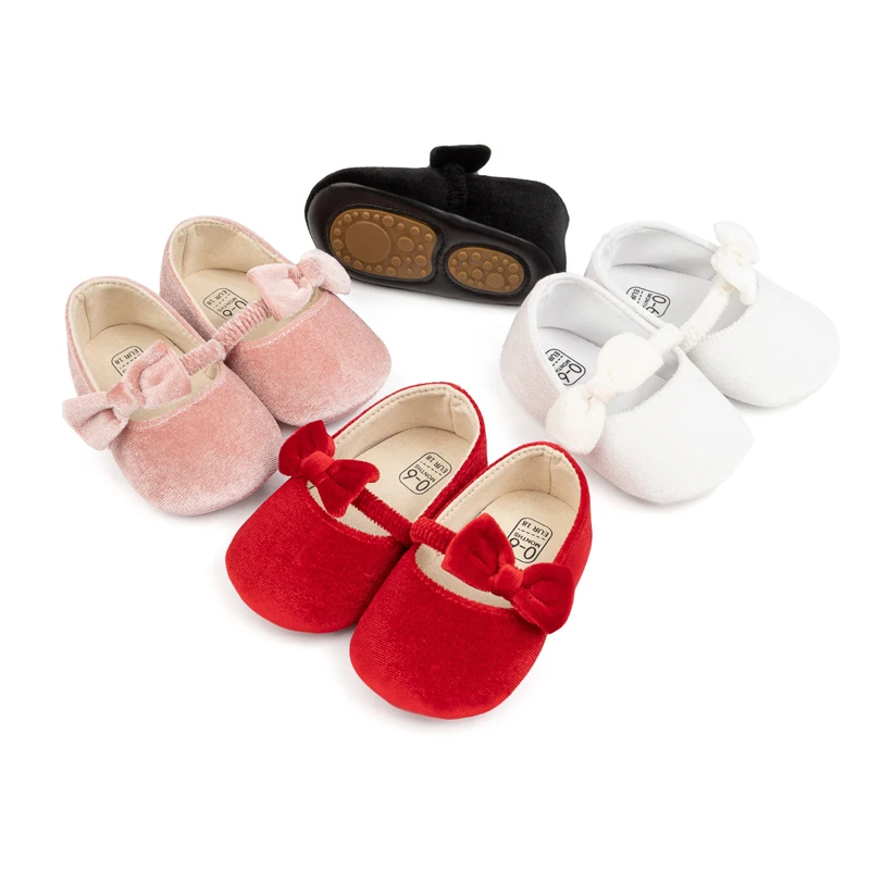 SUNSIOM Zapatos planos Mary Jane para niñas, lindos zapatos de vestir de terciopelo con lazo para niños pequeños, zapatos de cuna para bebés - imagen 2