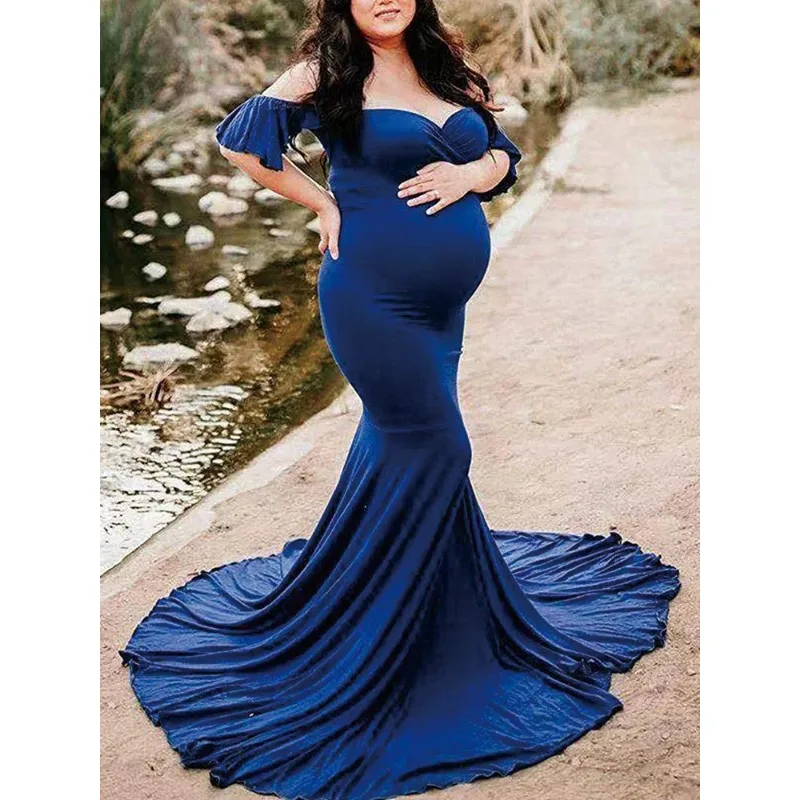 Vestido premamá manga corta con cuello V – Maxi elegante - imagen 2
