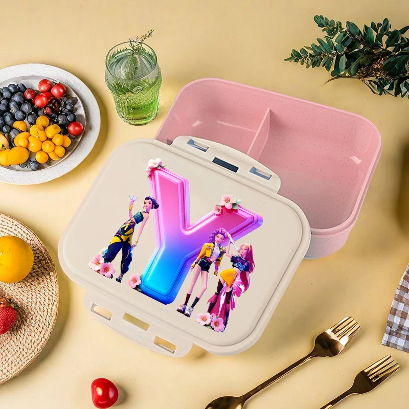 K Pop Demon Hunters Bento lonchera Anime Huntrix letra A-Z contenedores de comida niños escuela Picnic lonchera Oficina cena estuche regalo