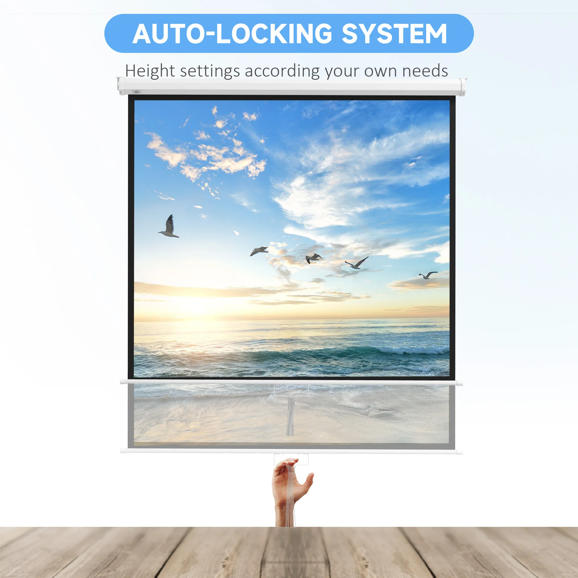 HOMCOM Pantalla de Proyector Manual 99 Pulgadas Pantalla de Proyección Portátil Formato 1:1 para Interior y Exterior Cine en Casa Patio 178x178 cm Blanco - imagen 4