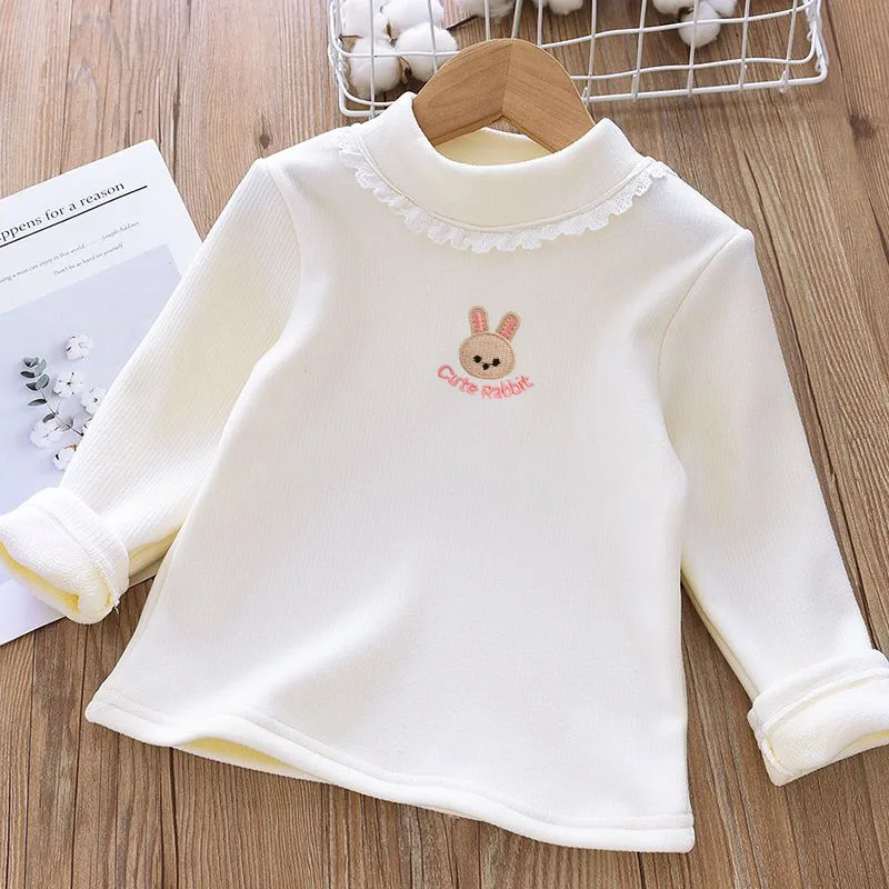 MILANCEL, nuevas camisas acolchadas de lana para niños de otoño, 1-9T, bonito bordado de conejo, blusa gruesa para niñas, Tops de encaje cálidos y versátiles para niños - imagen 3