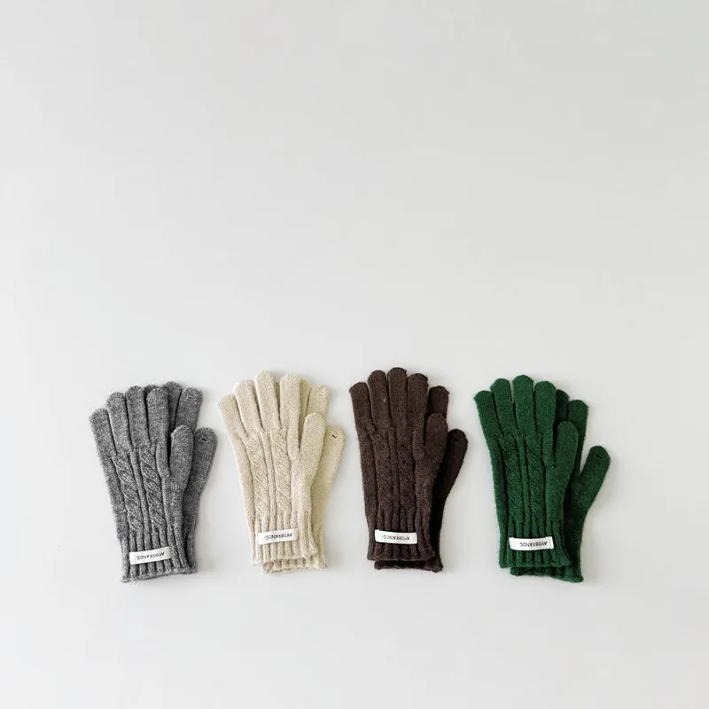 2025 nuevos guantes para niños guantes de punto cálidos de invierno estilo coreano INS Casual deportivo Cable tejido guantes de cinco dedos para niños y niñas - imagen 2