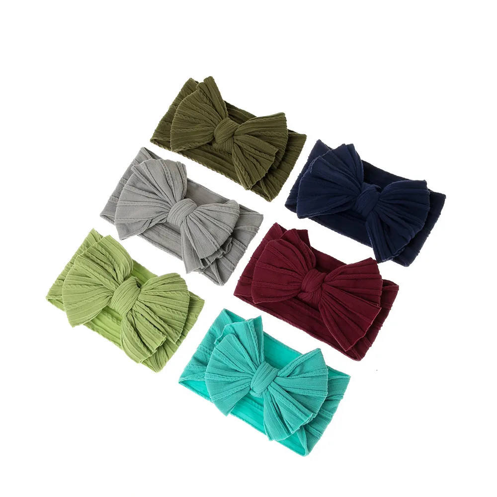 Büyük ilmek bebek kız Hairband yenidoğan düz renk bebek şapka türban düğüm kafa sarar bebek çocuk kaput bere fotoğraf sahne - imagen 4