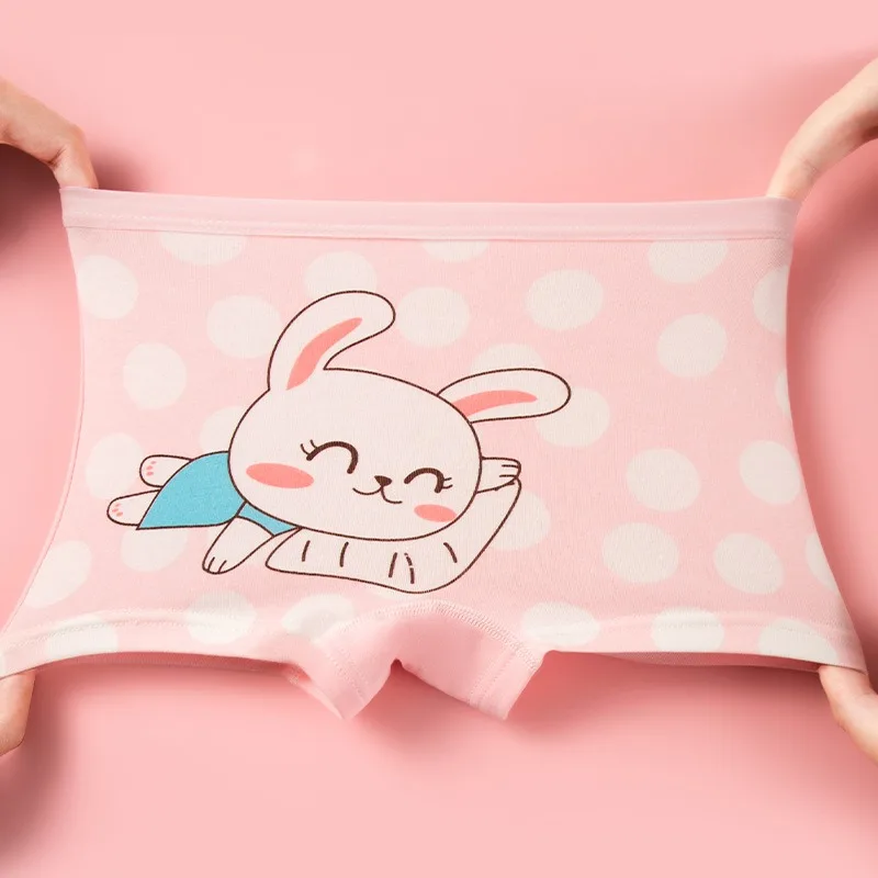 Ropa interior de algodón para niños de 4 piezas, calzoncillos Boxer suaves para niñas, bragas transpirables con patrón de dibujos animados de conejo bonito para niña - imagen 5