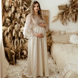 Vestido de maternidad en lino vintage bohemio con encaje