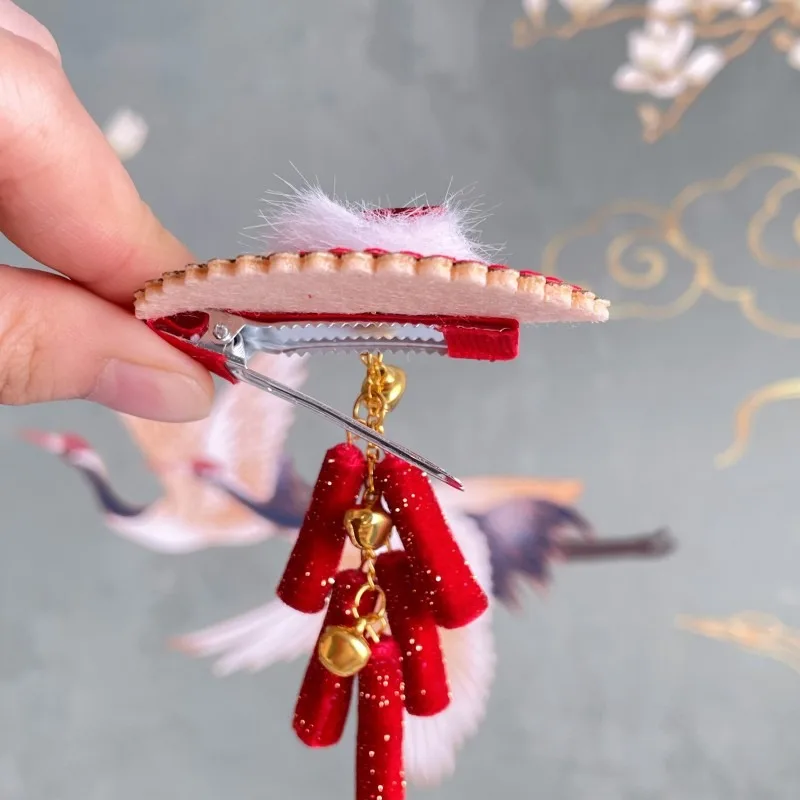 Horquillas para el pelo para niños del Año 2026 del Caballo: personaje festivo rojo Fu y petardo, perfectas para trajes de Año Nuevo Hanfu. - imagen 3