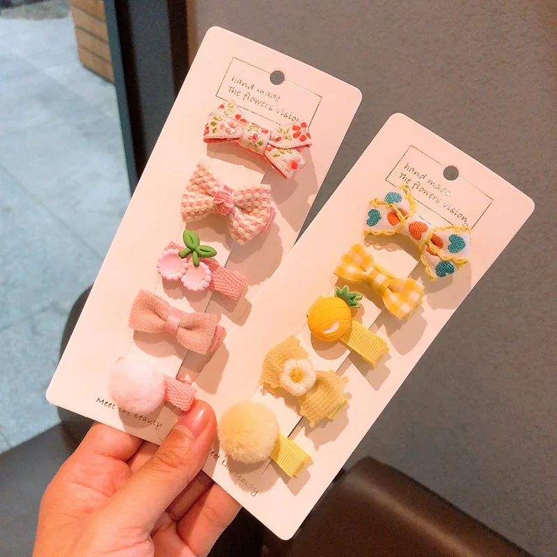 5 unids/set de pinzas para el cabello para niña de dibujos animados, Clips totalmente cubiertos para bebés pequeños, pasadores laterales suaves con lazo de princesa - imagen 3