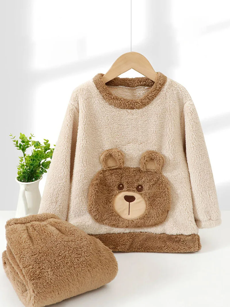 MILANCEL nuevo conjunto de pijama de invierno para niños 4-12T Linda franela para niñas traje de casa acolchado de lana ropa de descanso holgada y cálida para niños 2 uds - imagen 3