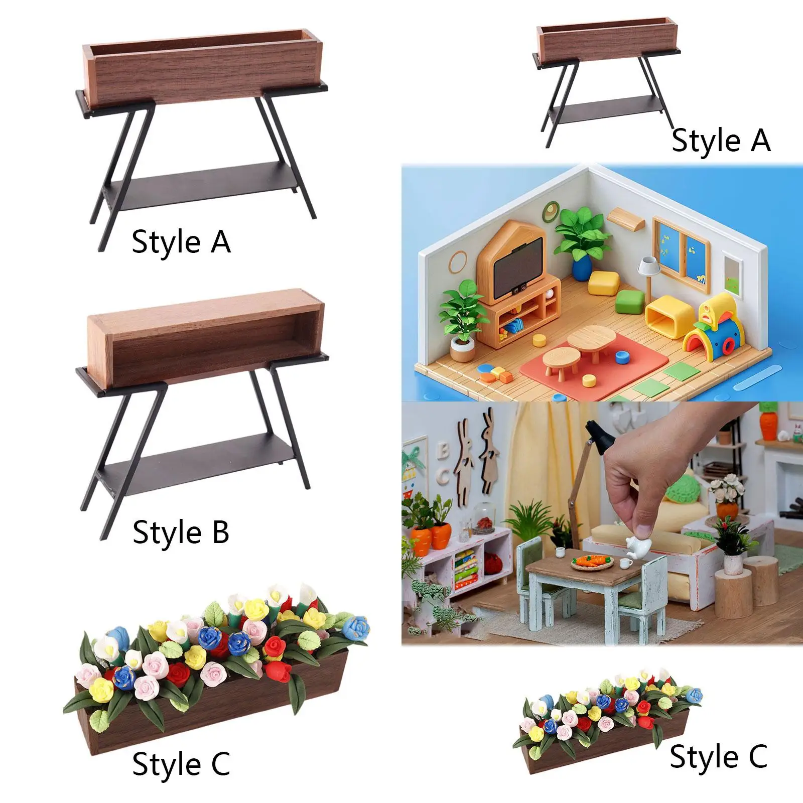 1/12 Dollhouse Miniature Flowerpot Stand Wooden Bookcase Display Shelf