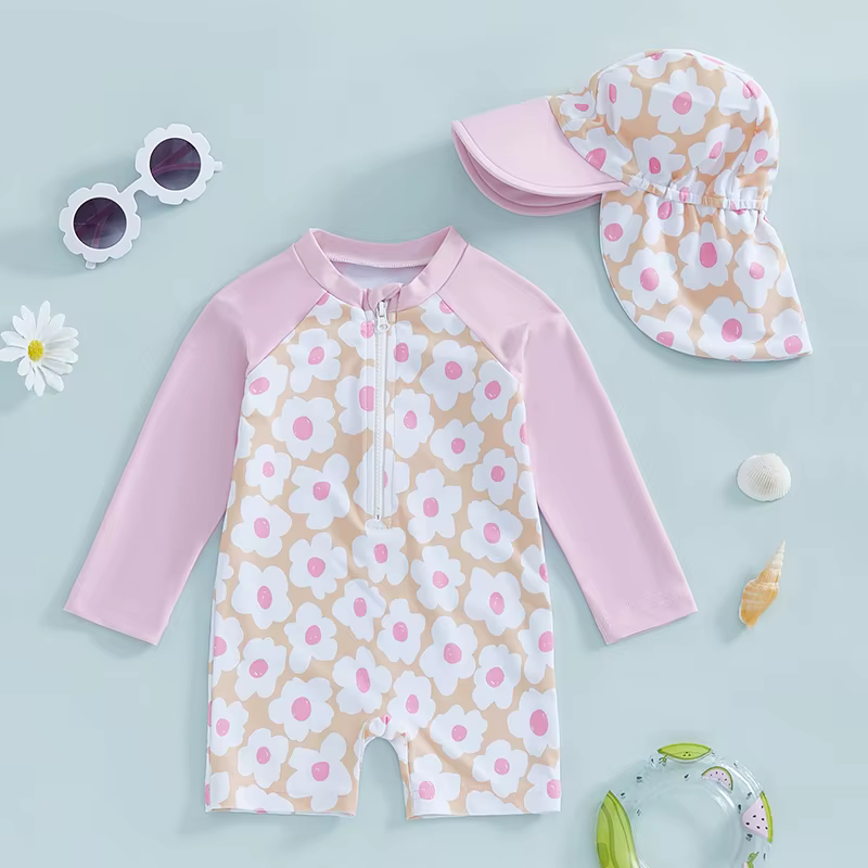 Tregren Traje de baño manga larga para niña con estampado floral - imagen 4