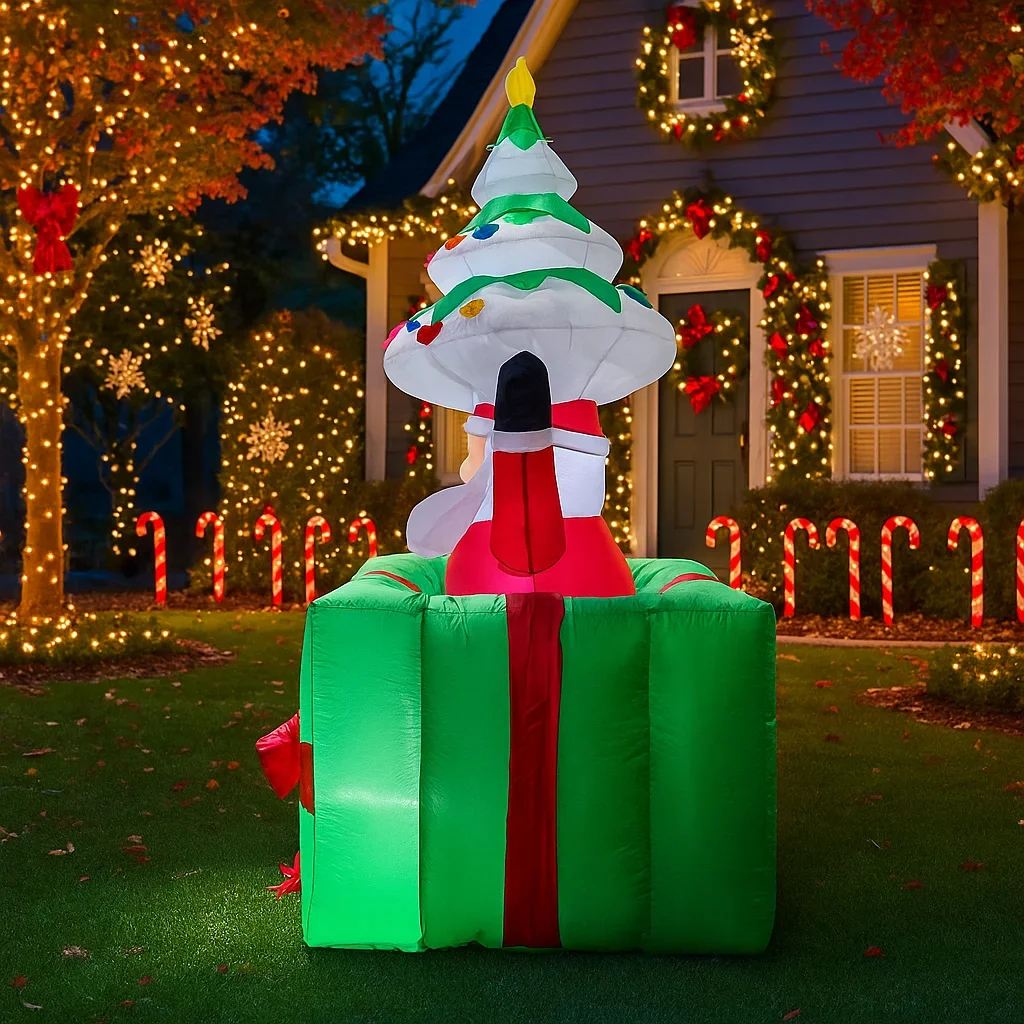Decoración inflable para vacaciones al aire libre de 5,9 pies, árbol de Papá Noel, caja de regalo, luces, adorno de patio de Navidad, decoración navideña para el hogar, juguete de fiesta - imagen 5