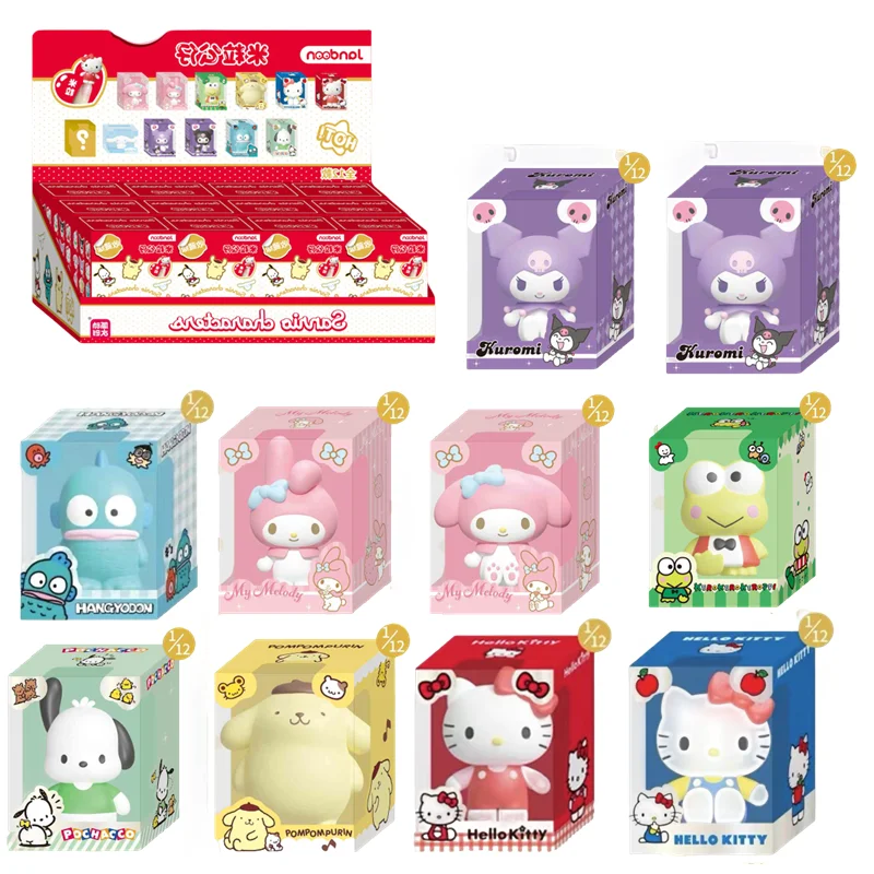 JANDOOM Sanrio Kuromi Hello Kitty canela Kitty gato figura de Anime muñeca de grano de arroz caja ciega juguetes adorno de escritorio regalos para niños