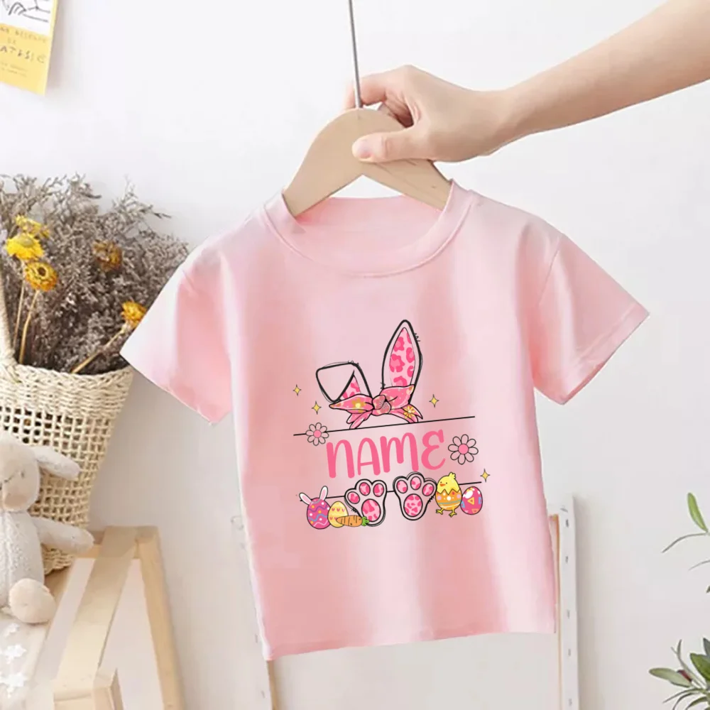 Camiseta personalizada de conejito para chico, camisetas con nombre personalizado para niño y niña, traje de fiesta de Pascua, camiseta a juego para hermanos - imagen 4