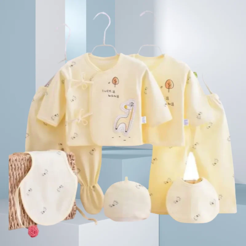 Paquete de 7 unidades de ropa para bebés recién nacidos, ropa para niños pequeños, Camiseta de algodón bonita de dibujos animados, pantalones y sombreros, conjunto de ropa para niños y niñas - imagen 5