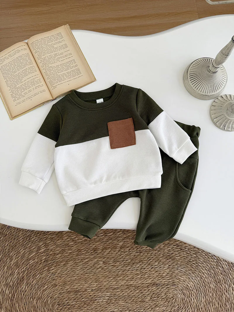 MILANCEL nuevo conjunto de ropa de otoño para bebé 6M-3T bloque de Color sudadera con capucha para niños + Pantalones sueltos traje deportivo coreano para niños pequeños 2 uds - imagen 3