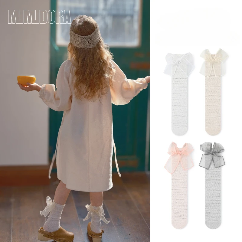 Calcetines altos de algodón con lazo para niñas estilo colegiala - imagen 2
