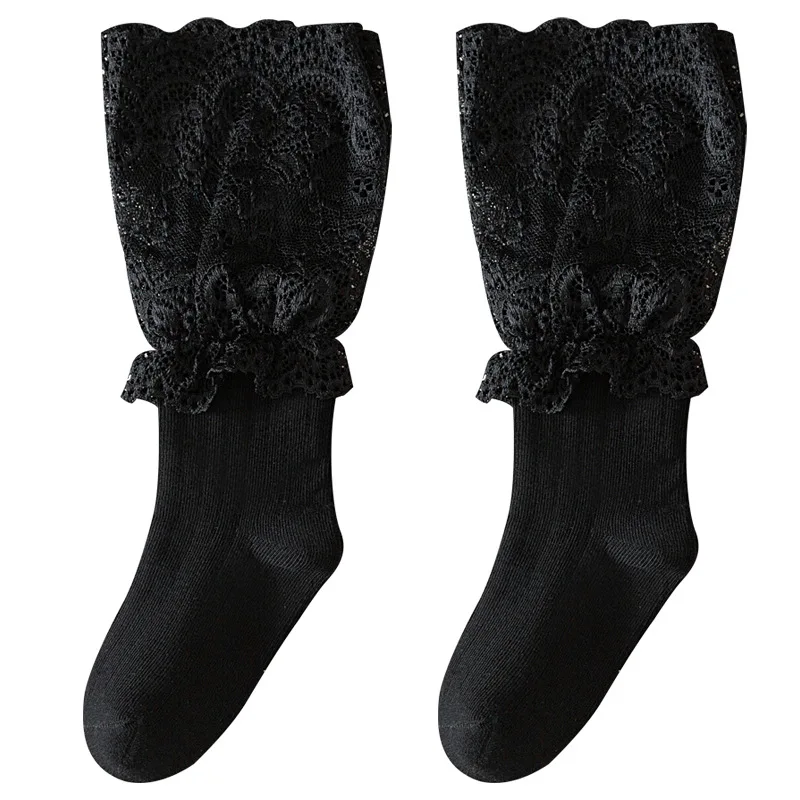 1 par de calcetines de baile de encaje a la moda para chico, calcetines elegantes y dulces de princesa con volantes hasta la pantorrilla para niños, calcetines escolares de algodón suave para primavera y verano - imagen 5