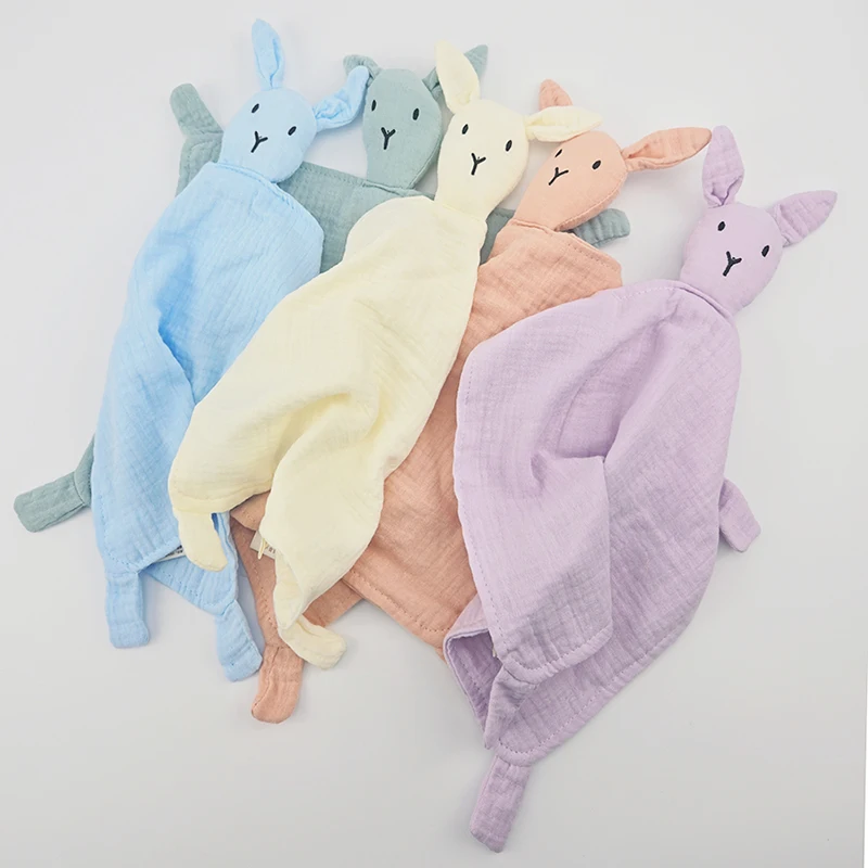 Paño de muselina de algodón para eructar para bebé, muñeco de conejo bonito, manta cómoda para niños, toalla tranquilizadora para dormir, bufanda de Saliva para niños pequeños - imagen 2