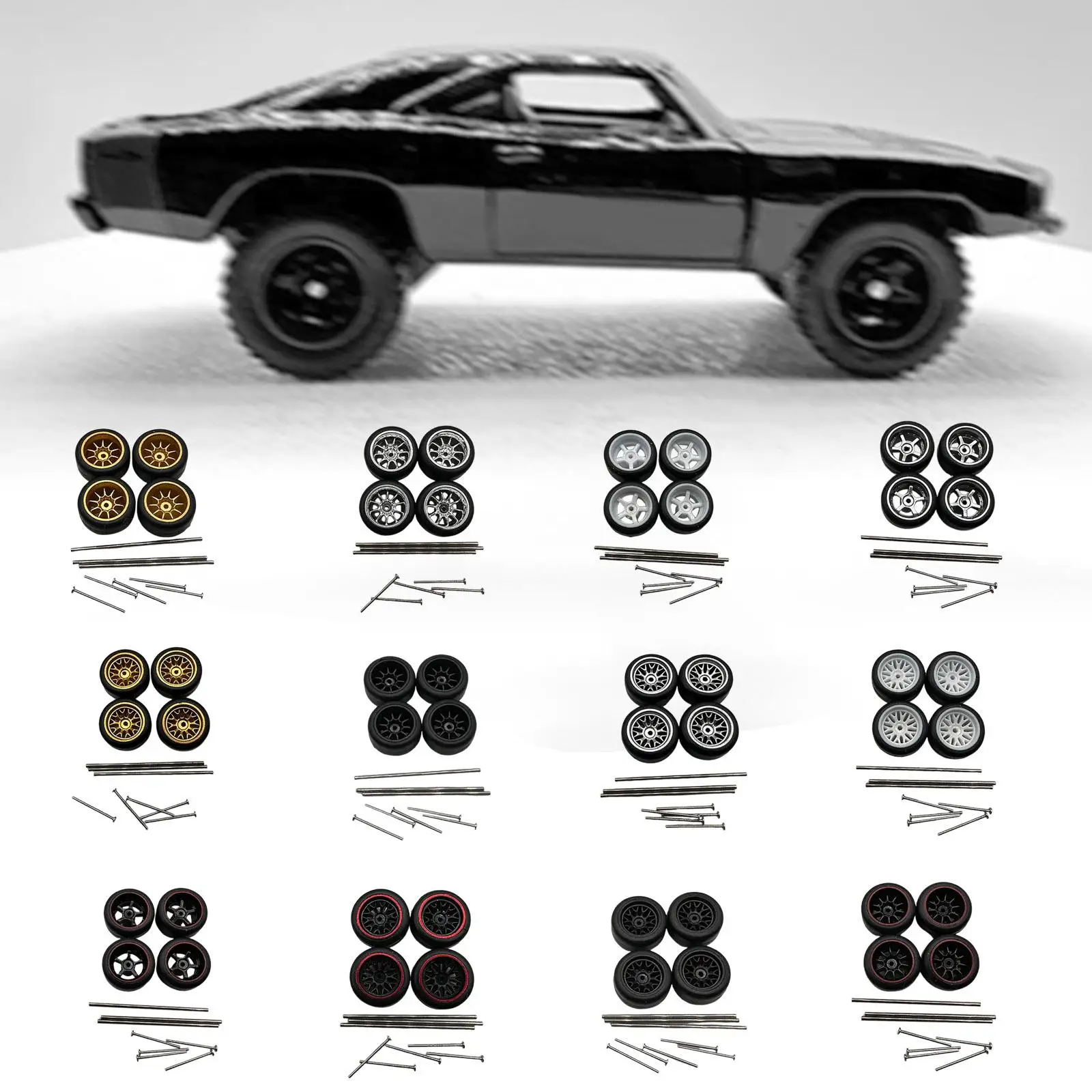 4x ruedas y neumáticos de coche RC, pieza de actualización RC, modelo de ruedas, accesorios de coche de aleación RC para coche 1/64, accesorios DIY, piezas de repuesto - imagen 2
