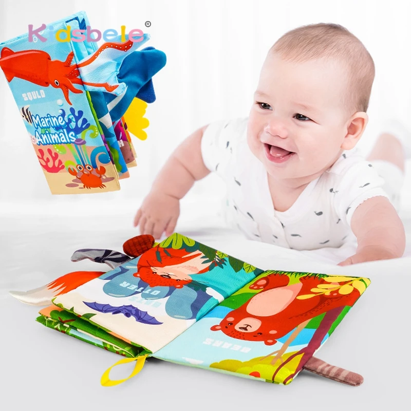 Libro de cola de tela suave para bebé – Libro arrugado sensorial Montessori con colas de animales para aprendizaje temprano infantil