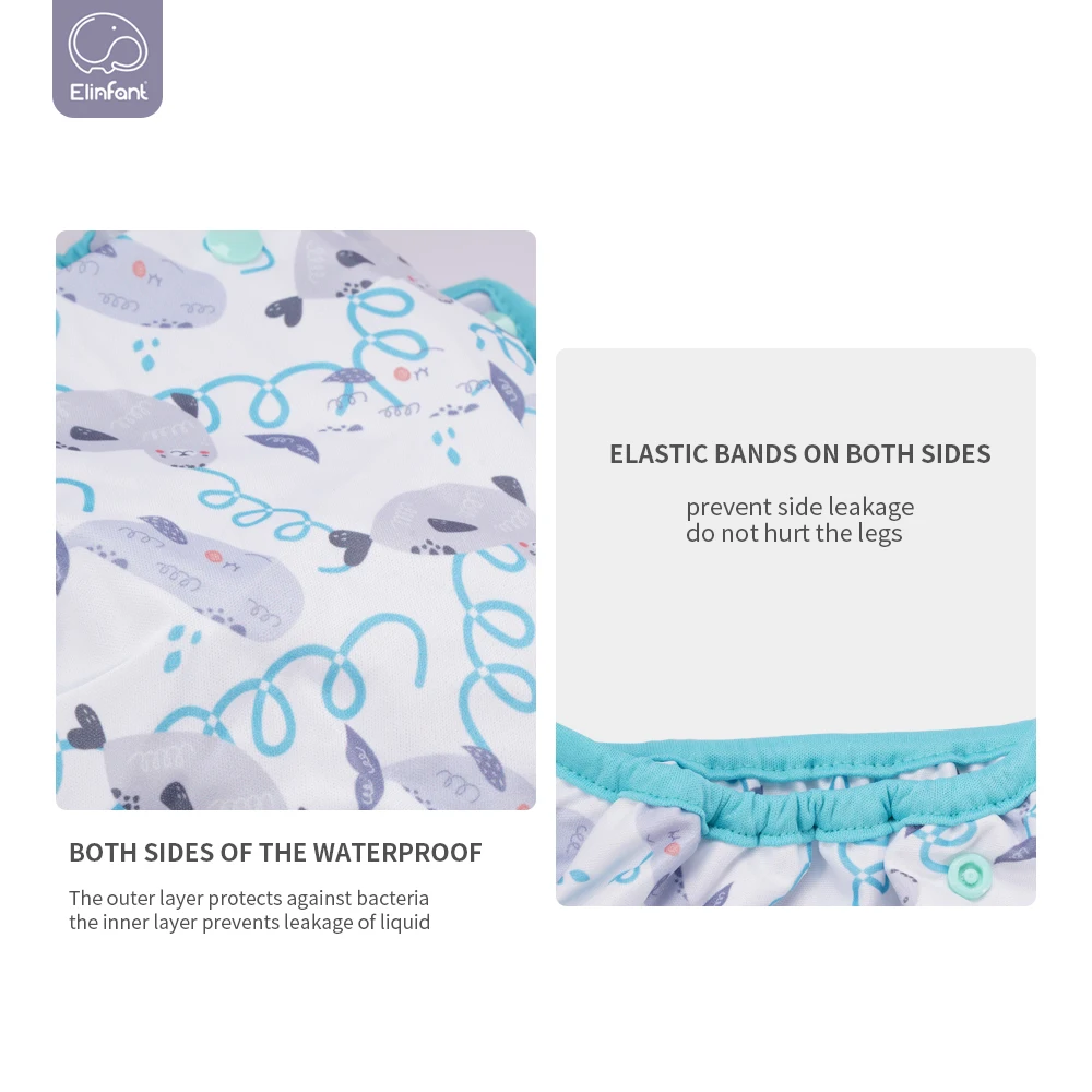 Elinfant, cubierta de pañal impermeable lavable de talla única, estampado de moda reutilizable ajustable para pañal de tela para bebé de 3-15kg - imagen 4