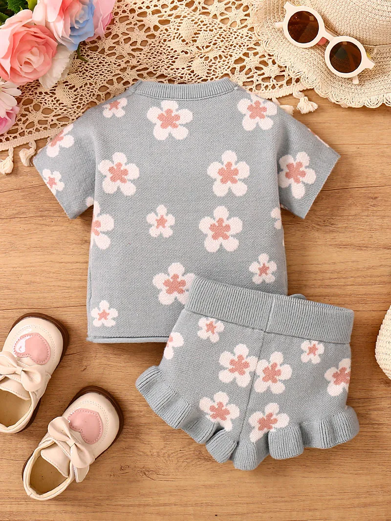 MILANCEL, nuevo conjunto de ropa infantil de verano 0-3T, Camiseta de punto con flores bonitas para niños pequeños + Bloomer, traje dulce para bebé, 2 uds., regalo para niñas - imagen 2