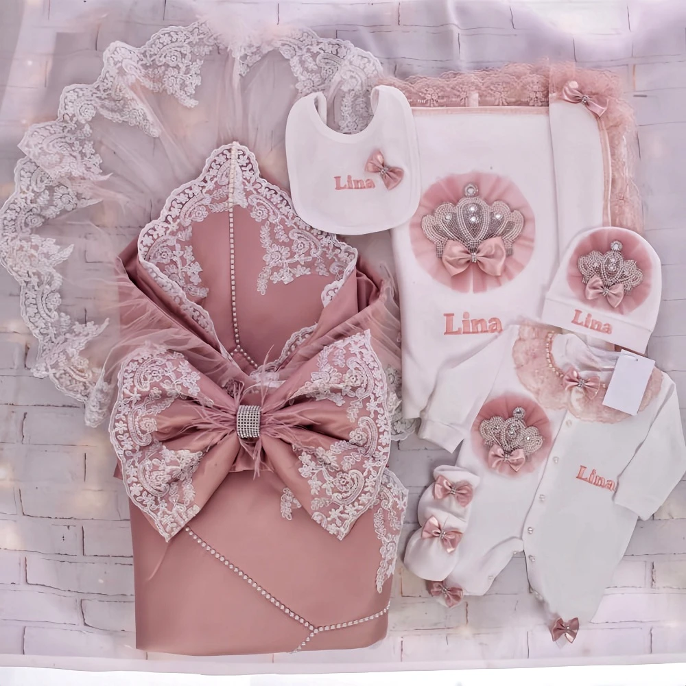 Dollbling corona nacarada Onederful Boho guardería cumpleaños niña malva rosa polvoriento traje francés encaje mono pastel Smash camisa conjunto - imagen 3
