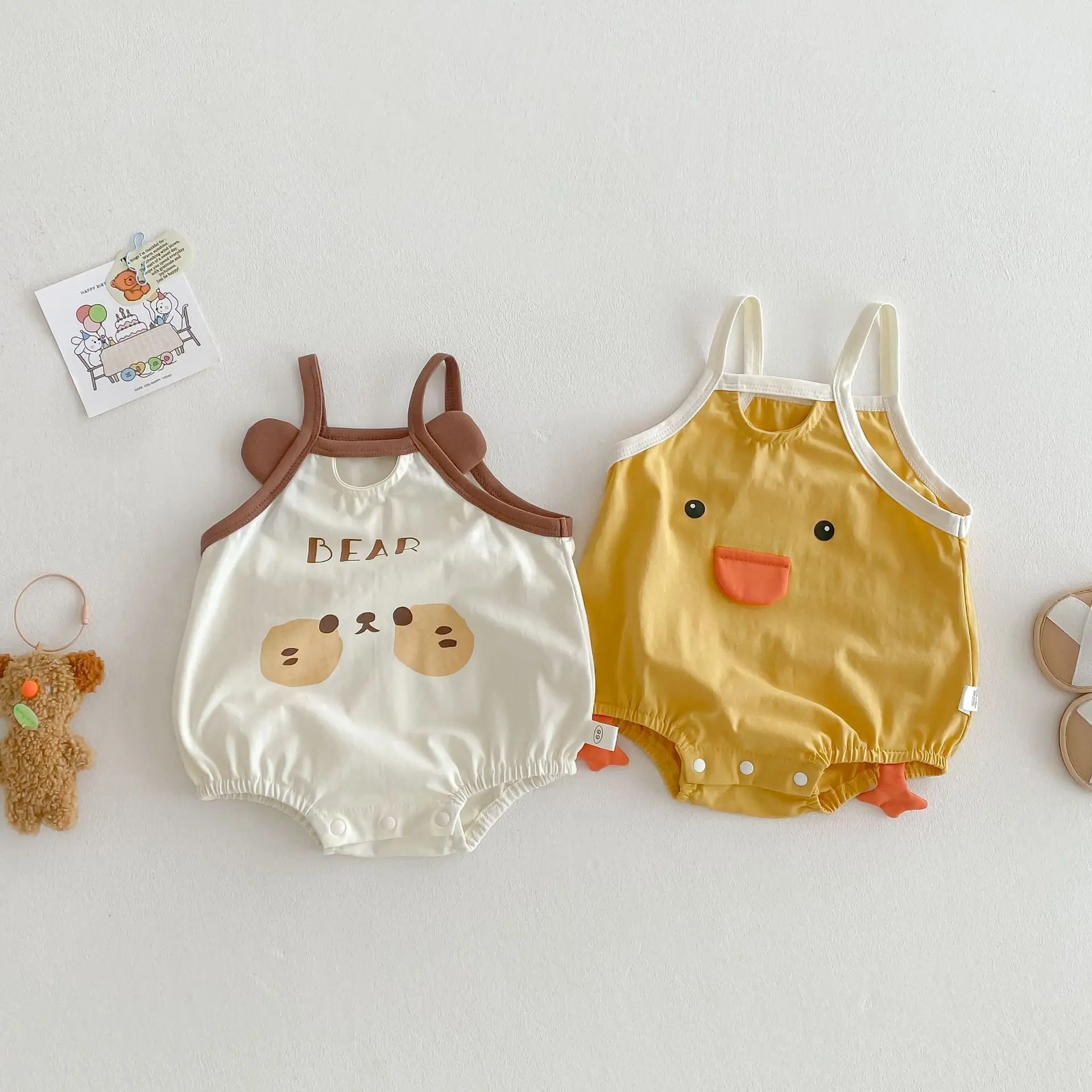 Ropa de verano para bebés, camisola de pato de una pieza, monos de dibujos animados para niñas, ropa para niñas pequeñas, traje para bebés