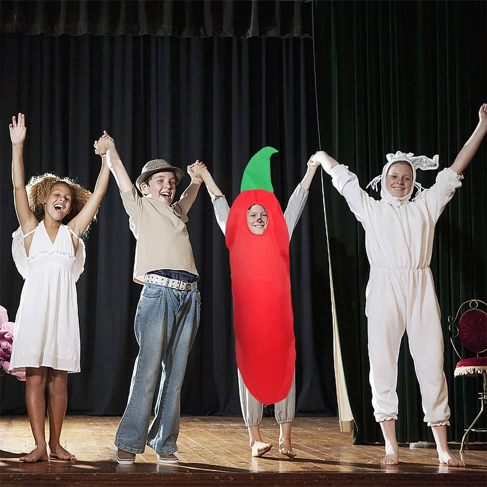 Disfraz de Cosplay de Chili Pepper para niños, ropa de fiesta de tela fresca, traje de actuación de mascarada divertida, ropa de Chili Pepper - imagen 4