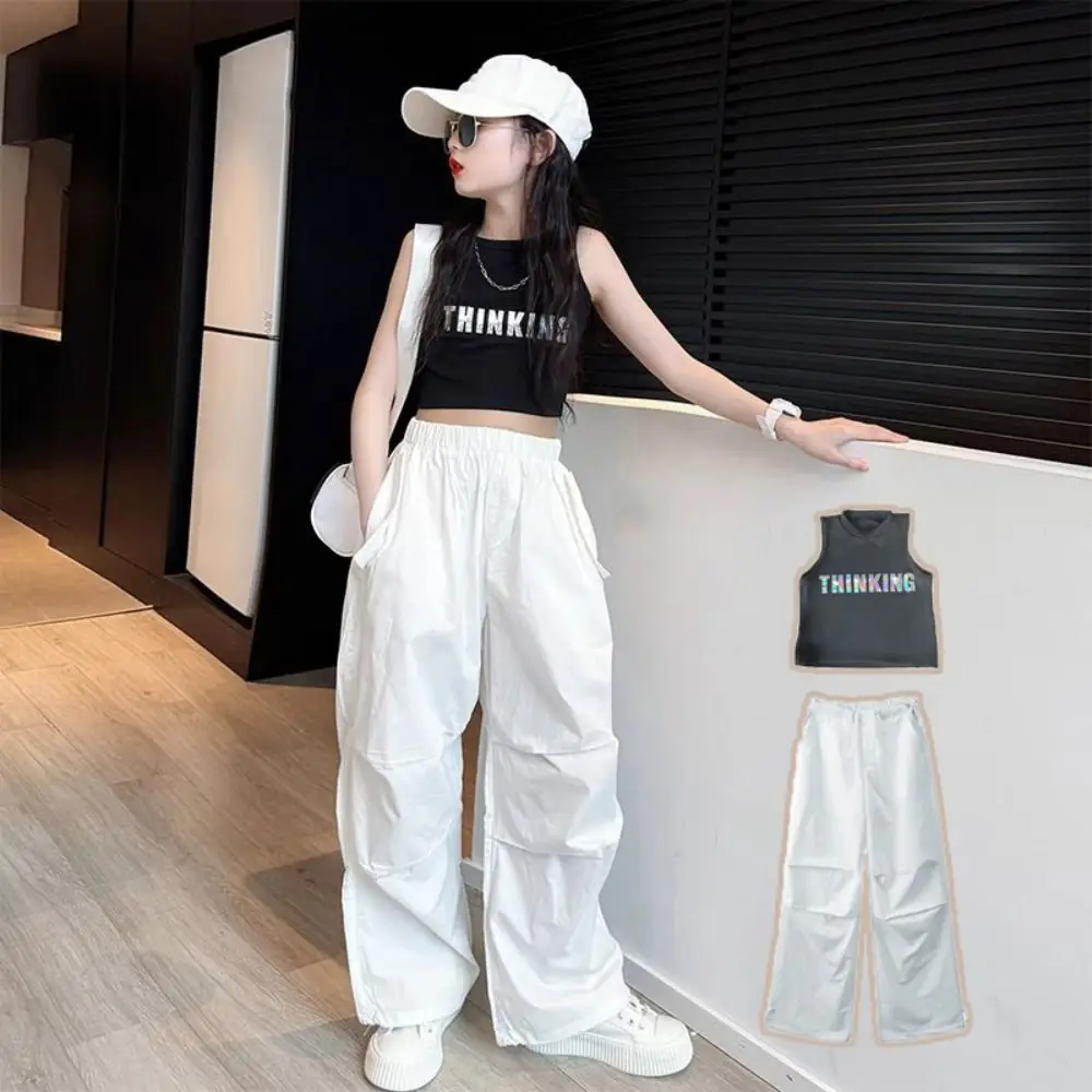 Ropa de calle de moda para niñas, ropa de Hip Hop, trajes de verano Y2k, conjunto de ropa para adolescentes, chaleco, pantalones Cargo, traje, ropa de calle - imagen 2