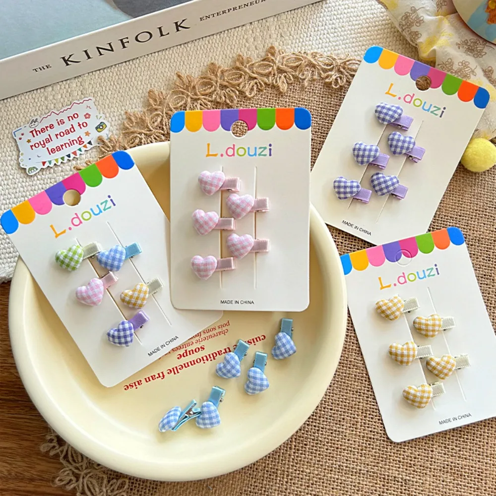 5 unids/set lindo Color caramelo corazón a cuadros niña pinzas para el cabello coreano exquisito niños Mini horquilla pequeña dulce princesa sombreros - imagen 3