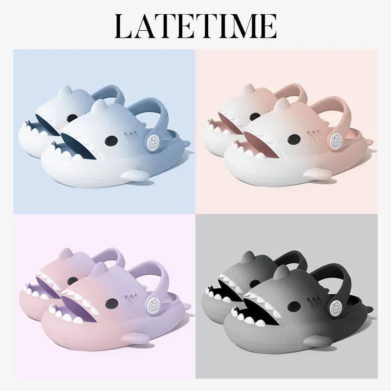 Zapatillas de tiburón de verano para niños, zapatillas frías para interiores, antideslizantes, de fondo suave, cómodas, bonitas zapatos con agujeros para bebés, toboganes de casa para niños y niñas - imagen 3