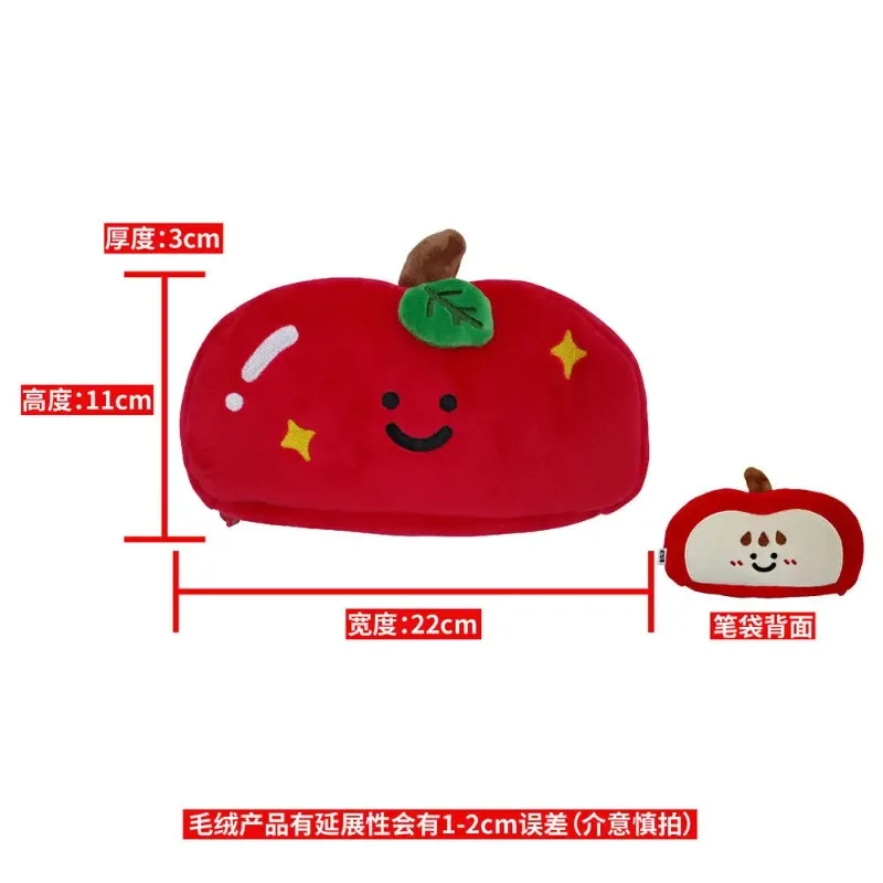 Bolsa para bolígrafos bordada de doble cara con dibujos animados, estuche para lápices de felpa de manzana, organizador de papelería, bolsa de cosméticos, regalo para niños, 1 ud. - imagen 4