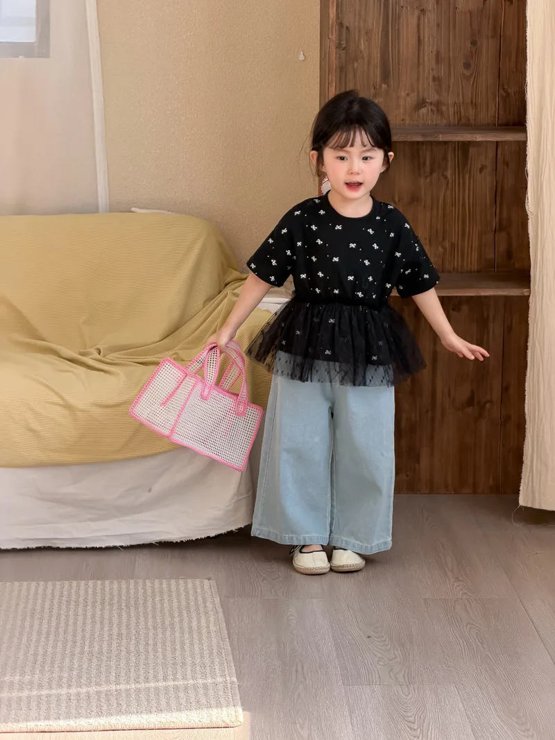 Camiseta de malla con lazo para niña – Manga corta estilo coreano - imagen 4