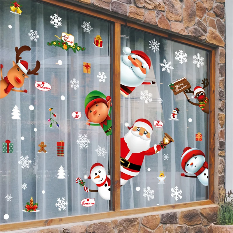 Pegatinas navideñas para ventana, adhesivos de dibujos animados para decoración de fiestas, padre, Navidad, muñeco de nieve, alce - imagen 2