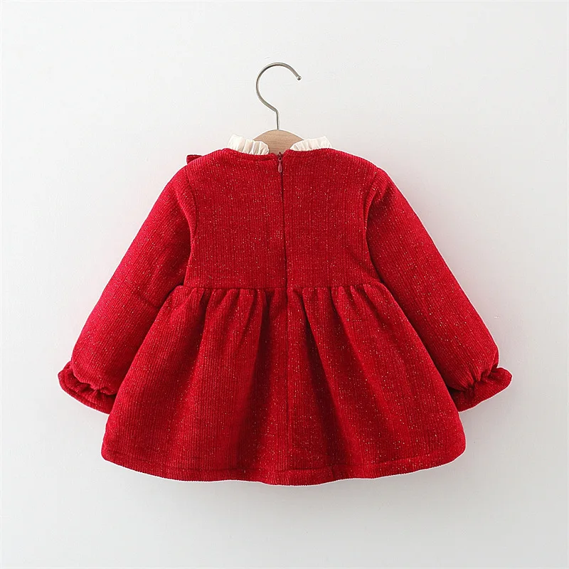 Ropa de invierno para niña pequeña, traje de lana de malla con lazo lindo coreano, vestidos de cumpleaños rojos de manga larga, vestido de lujo de princesa para recién nacido, BC847 - imagen 3