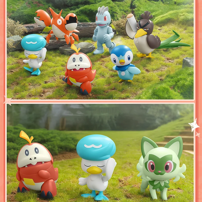 Original Blokees Pokemon Piplup Fuecoco Quaxly Sirfetch'd Machop Corphish Anime figura modelo muñeca caja ciega juguetes regalos de navidad - imagen 3