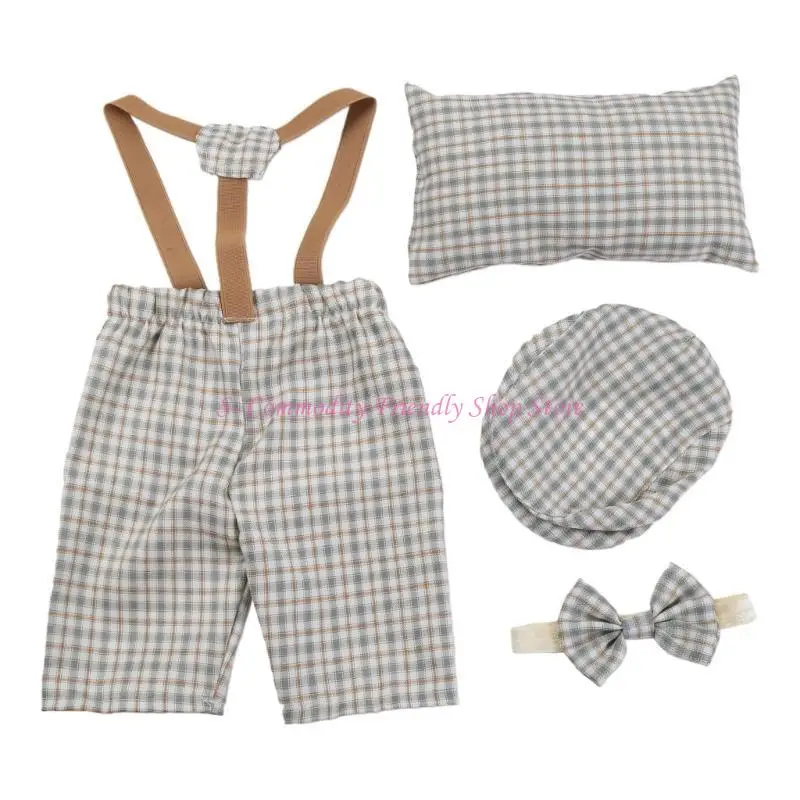 85AE Regalo ducha para recién nacidos, ropa fotográfica y boina, sombrero, pantalones, mono para sesión fotos bebé - imagen 2